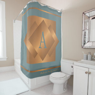 Modern elegant gold and blue monogram trendy shower curtain