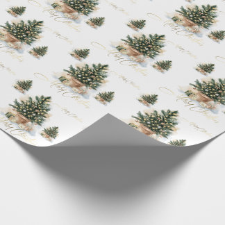 Modern Elegant Gold and Watercolor Christmas Tree Wrapping Paper