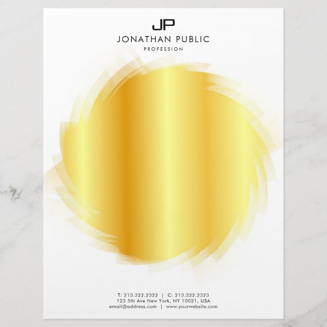 Modern Elegant Gold And White Monogrammed Custom Letterhead (Front)