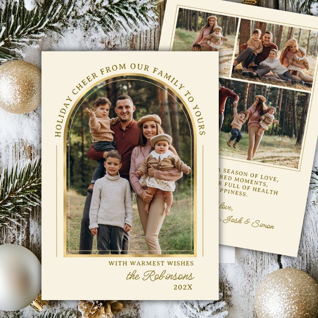 Modern Elegant Gold Arch Photo Christmas Happy Hol Holiday Card (Creator Uploaded)