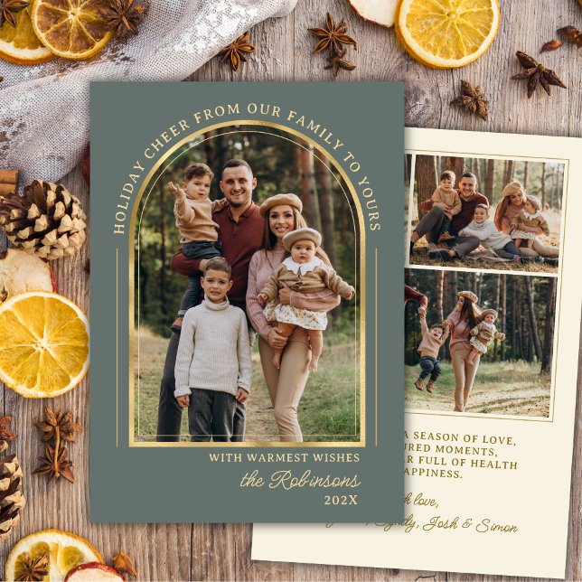 Modern Elegant Gold Arch Photo Christmas Happy  Holiday Card (Creator Uploaded)