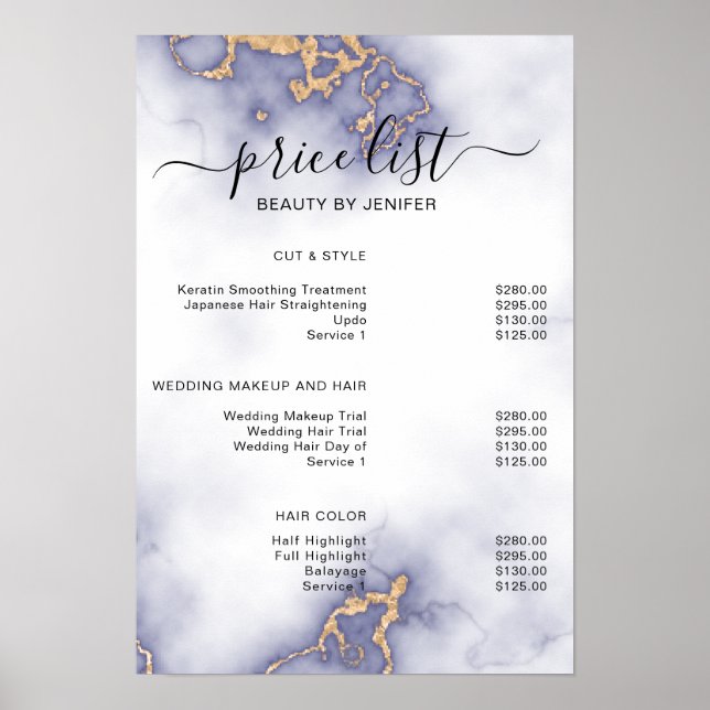 Modern Elegant Gold Beauty salon price list Poster (Front)