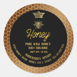 Modern elegant gold bee crown honey comb honey jar classic round sticker