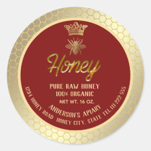 Modern elegant gold bee crown honey comb honey jar classic round sticker