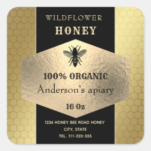Modern elegant  gold  bee honey jar label