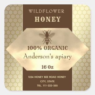 Modern elegant  gold  bee honey jar label