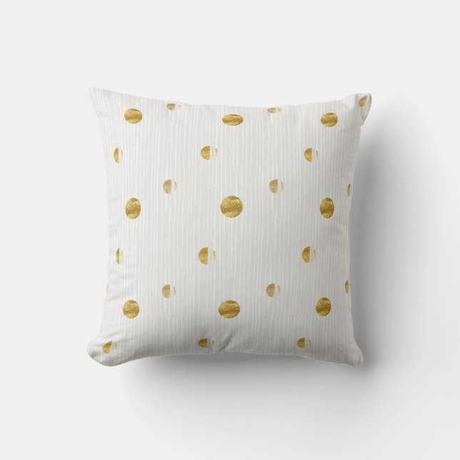 Modern Elegant Gold Beige Dots Stripes Cushion (Front)