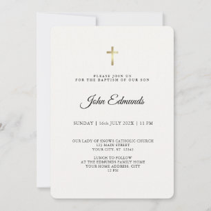 Modern Elegant Gold & Black Calligraphy Baptism  Invitation