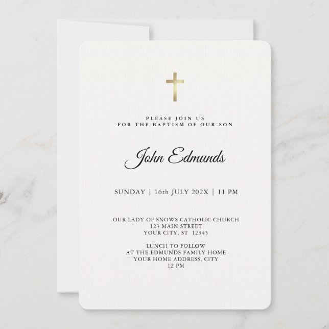 Modern Elegant Gold & Black Calligraphy Baptism  Invitation (Front)
