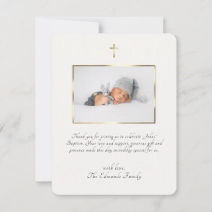 Modern Elegant Gold & Black Calligraphy Baptism Thank You Card