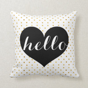 Modern Elegant Gold & Black Hello Heart Custom Cushion