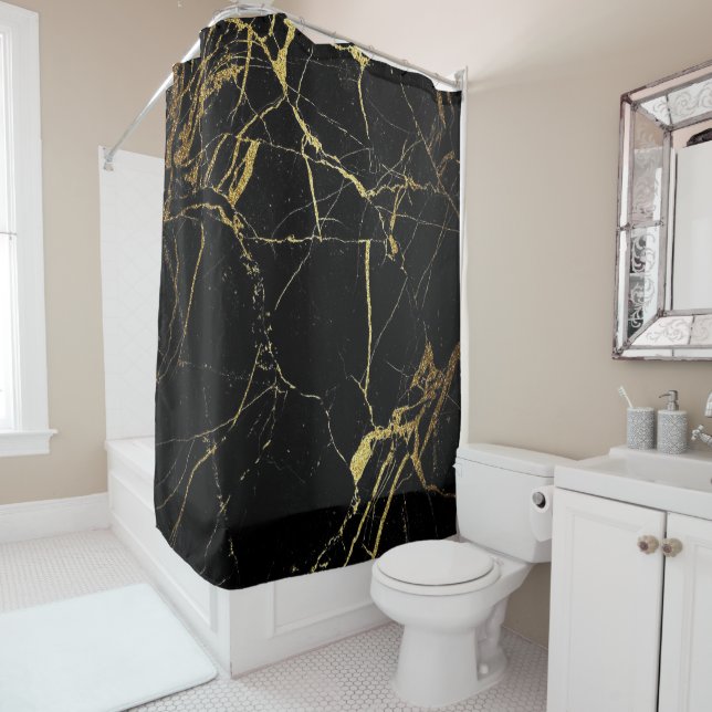 Modern Elegant Gold & Black Marble Design    Shower Curtain (In Situ)