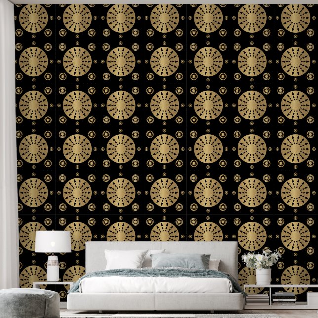 Modern Elegant Gold Black Pattern Wallpaper (Bedroom)