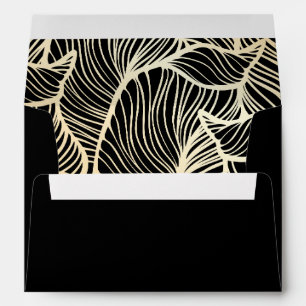 Modern Elegant Gold & Black Tropical Leaf Wedding Envelope