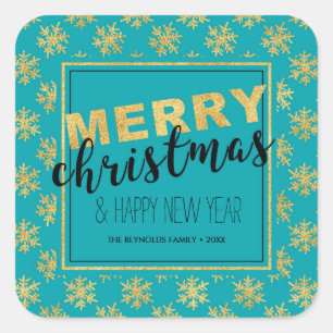 Modern Elegant Gold Blue Merry Christmas - Sticker