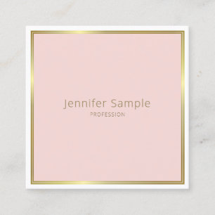 Modern Elegant Gold Blush Pink White Plain Luxury Square Business Card