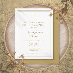 Modern Elegant Gold Border Confirmation Invitation Postcard