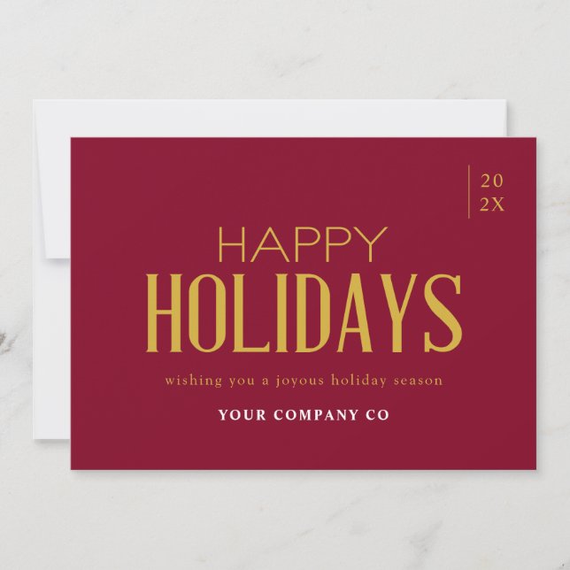 Modern Elegant Gold Business Corporate Burgundy Holiday Card (Front)