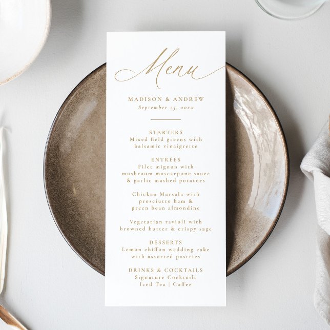 Modern Elegant Gold Calligraphy Wedding Menu (Creator Uploaded)