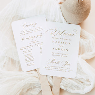 Modern Elegant Gold Calligraphy Wedding Program Hand Fan