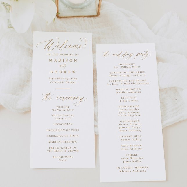 Modern Elegant Gold Calligraphy Wedding Programme (Creator Uploaded)
