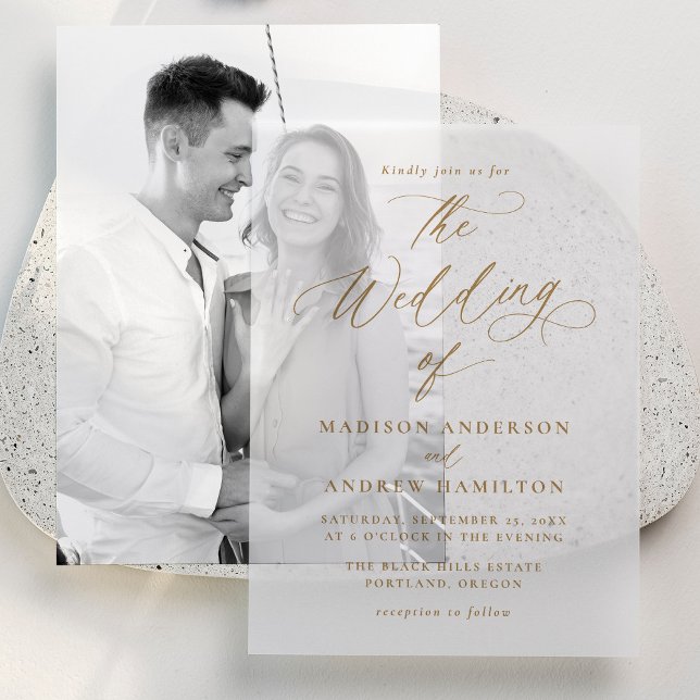 Modern Elegant Gold Calligraphy Wedding Vellum Invitations (Creator Uploaded)