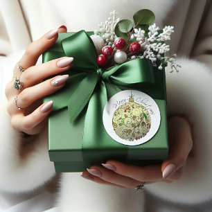 Modern Elegant Gold Christmas Doodle Ornament Classic Round Sticker