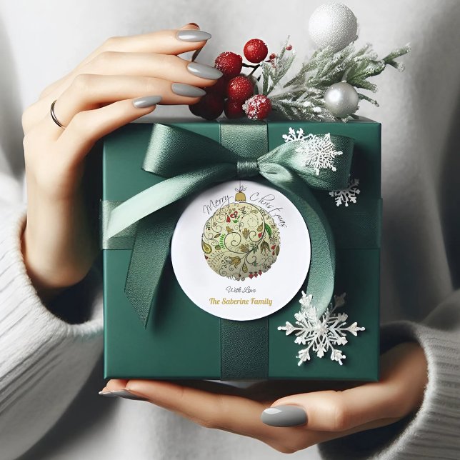 Modern Elegant Gold Christmas Doodle Ornament  Classic Round Sticker (Creator Uploaded)