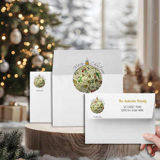 Modern Elegant Gold Christmas Doodle Ornament Envelope