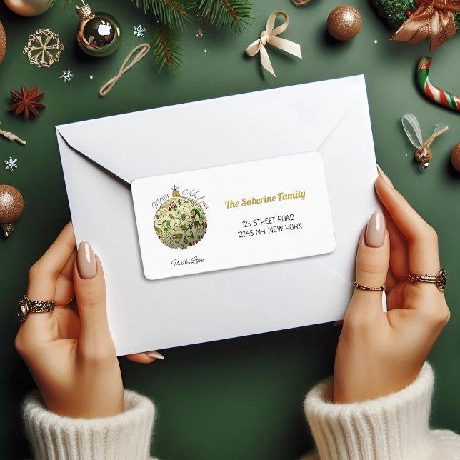 Modern Elegant Gold Christmas Doodle Ornament  Label (Creator Uploaded)