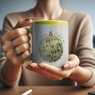 Modern Elegant Gold Christmas Doodle Ornament  MUG