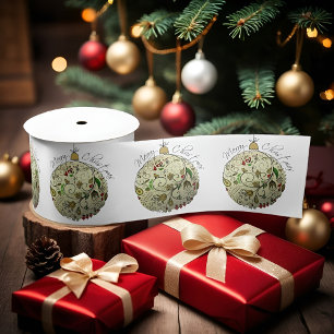 Modern Elegant Gold Christmas Doodle Ornament Satin Ribbon