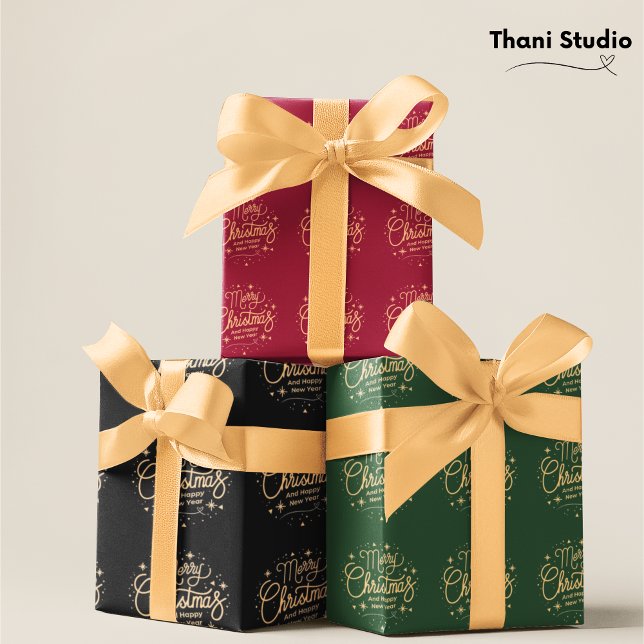 Modern Elegant Gold Christmas New Year Holiday Satin Ribbon (Creator Uploaded)