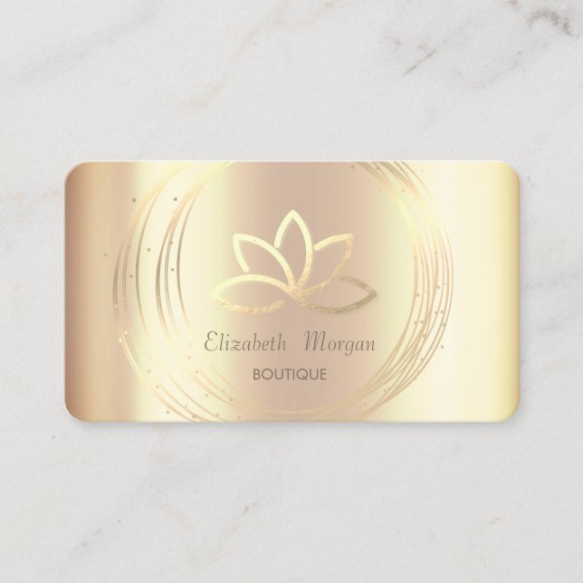 Modern Elegant Gold Circles Gold Lotus  Business Card (Front)