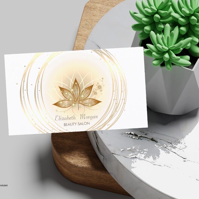 Modern Elegant Gold Circles Lotus Sparkle Business Card (Creator Uploaded)