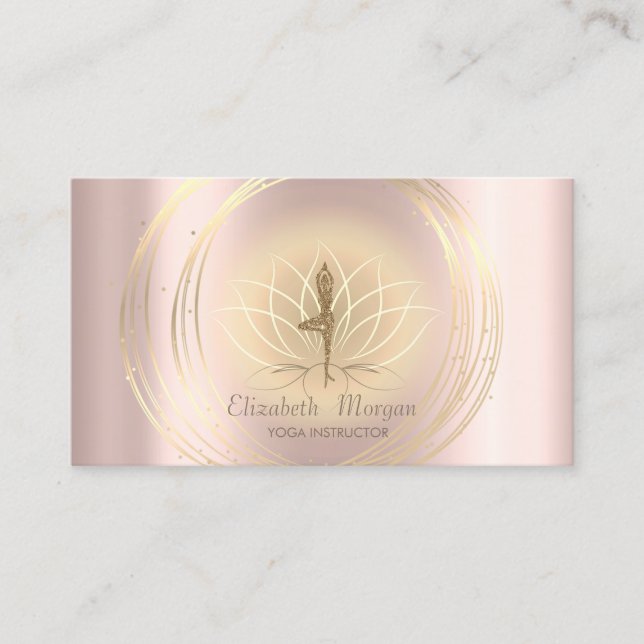 Modern Elegant Gold Circles Lotus Yoga Girl Business Card (Front)