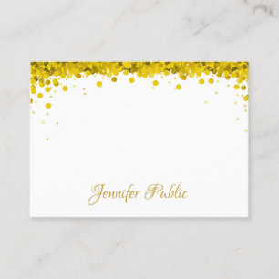 Modern Elegant Gold Confetti Hand Script Text Business Card