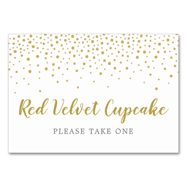 Modern Elegant Gold Confetti Wedding Buffet Label Table Number (Front)