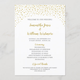 Modern Elegant Gold Confetti Wedding Programme