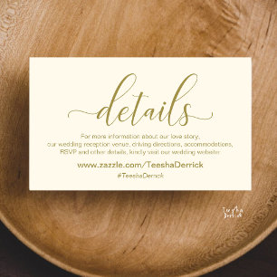 Modern Elegant Gold Cream Script Wedding Website  Enclosure Card