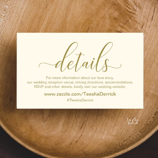 Modern Elegant Gold Cream Script Wedding Website  Enclosure Card (Modern Elegant Gold Cream Script Wedding Website Enclosure Card in Gold Yellow Cream)