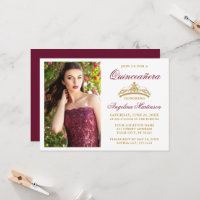 Modern Elegant Gold Crown Burgundy Quinceanera