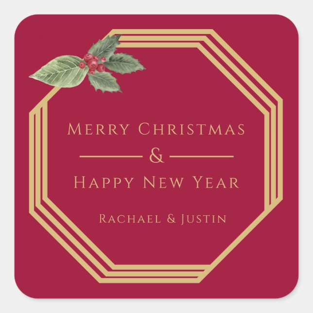 Modern Elegant Gold Custom Merry Christmas Square Sticker (Front)