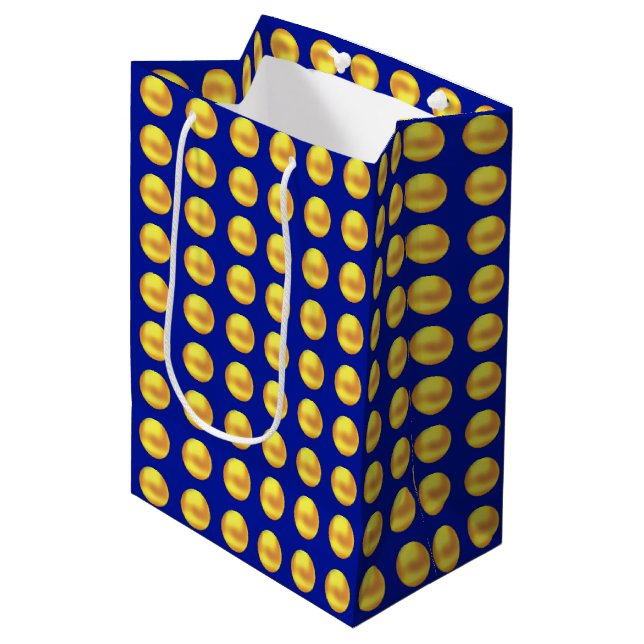 Modern Elegant Gold Dots on Blue Medium Gift Bag (Front Angled)