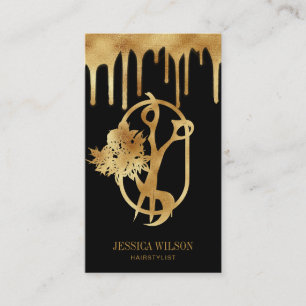Modern Elegant Gold Drips Hairstylist Scissors Business Card