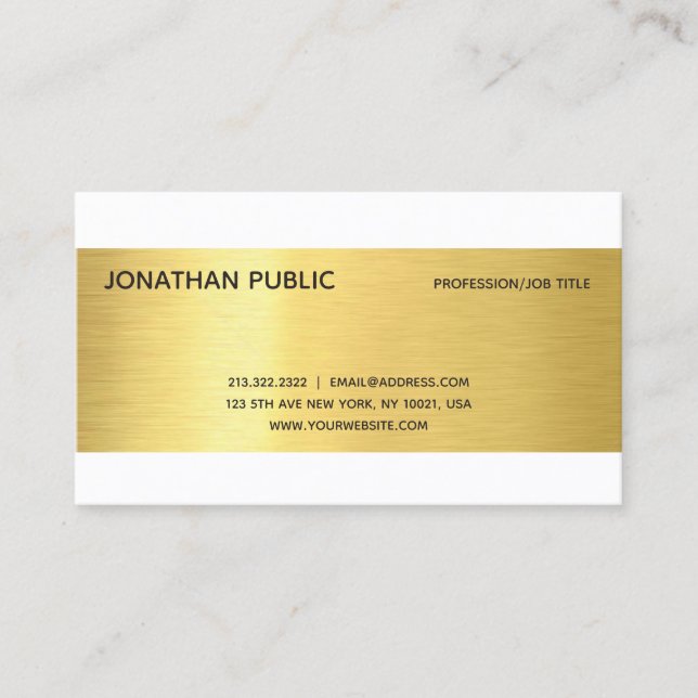 Modern Elegant Gold Effect Professional Plain Luxe Business Card (Front)
