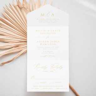Modern Elegant Gold Foil Monogram Wedding All In One Invitation