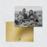 Modern Elegant Gold Foil Photo Happy Holidays Card<br><div class="desc">Modern, horizontal holiday card features a minimalist design, script font, and real silver foil. Personalize with your names and year with the easy to edit template featuring a simple, minimalist font. Replace the photo on the front with your own. The back is a picture of shimmering gold (not real gold...</div>