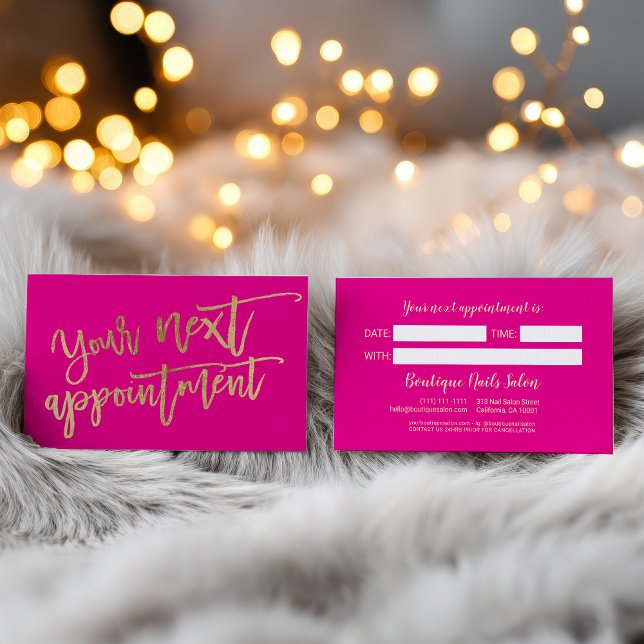 Modern elegant gold foil script Neon Pink Appointment Card (Modern elegant gold foil script Neon Pink Appointment Card)