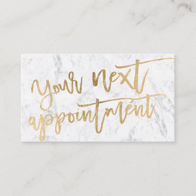 Modern elegant gold foil script typography marble appointment card (Front)
